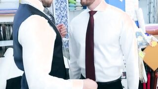 elegant hunk Franky Fox pays a suit tailor in raw drill bits