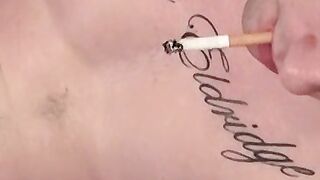 Inked handsome guy loves to touch himself while smoking