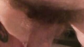 Hairy amateur jizzes all over his belly after masturbating