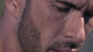 Inked hunk has his dick sucked off before hard anal pounding