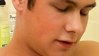 Twink Cristian cums in undies after jerking and showering