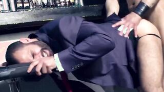 Bar gimp agrees to fuck this sexy classy dude after hours