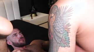 Hunk Tryp Bates meets handsome Romeo Davis for raw passion in cutlers Den