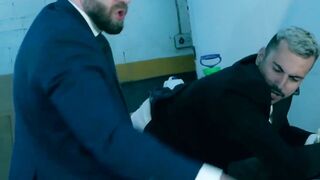 Businessman Dani Rivera blindfolded sucked dildo and fucked