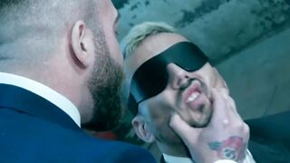 Businessman Dani Rivera blindfolded sucked dildo and fucked