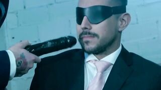 Businessman Dani Rivera blindfolded sucked dildo and fucked