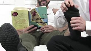 Gorgeous hunk Ricky Larkin feet worshiped by two studs