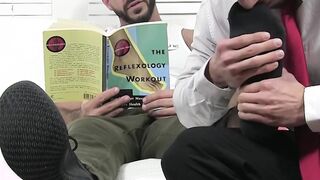 Gorgeous hunk Ricky Larkin feet worshiped by two studs