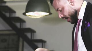 Foursome gay anal sex in suits at real estate