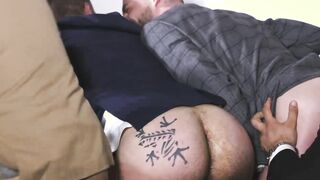 Foursome gay anal sex in suits at real estate