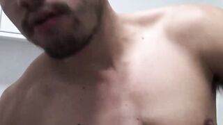 Straight jock jerks off his rock hard cock during POV fuck