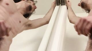 Dean loves watching himself pumping cum on the mirror