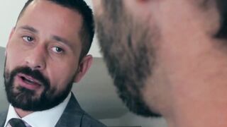 Cristian Sam and Dani Robles in suits analramming balls deep