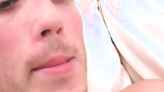 Amateur gay shows off his cock and jerks off passionately