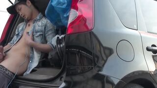 Youthful Japanese troublemaker toys and snaps off in drivers seat