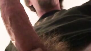 Hairy amateur jerks off and cums naked after an interview