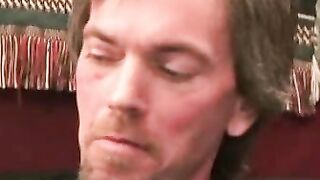 Hairy amateur jerks off and cums naked after an interview