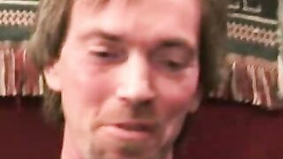 Hairy amateur jerks off and cums naked after an interview