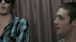 Straight guys jerking off and receiving blowjobs from chick
