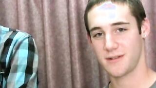 Straight guys jerking off and receiving blowjobs from chick