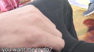 Kinky Latino deepthroats throbbing dick while jerking off