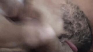Kinky Latino deepthroats throbbing dick while jerking off