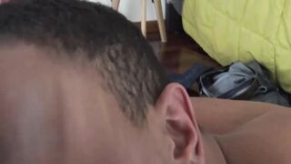 Kinky Latino deepthroats throbbing dick while jerking off