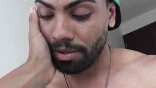 Kinky Latino deepthroats throbbing dick while jerking off