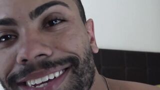 Kinky Latino deepthroats throbbing dick while jerking off