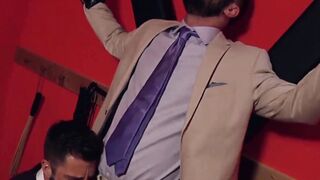 Bondage with two classy dudes ends with some nice hard anal