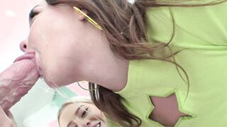 SWALLOWED Skyler and Rissa spit swap on a dick