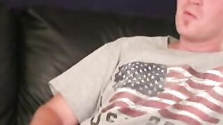 Rough stud strips naked to stroke himself solo until he cums