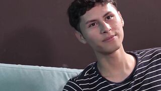 Dimitri Vega a thin gay teenager jerks off and suckers the cock