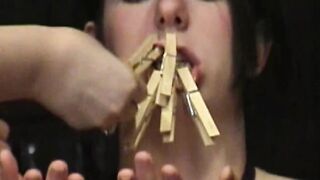 Bound and gagged brunette wants to stimulate with hot wax
