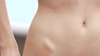 Sabrina a slim beauty strips to tease by herself outside