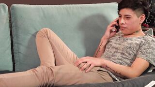 Heber Grant a young twink with tattoos works his big cock