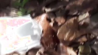 Delectable Japanese babe is peeing outside during day time