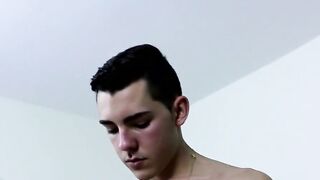 After the interview the pale boy whips out his dick and jerks away