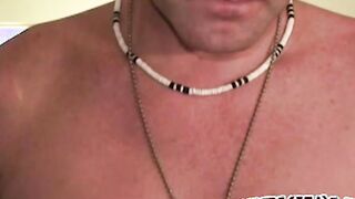 Amateur bald dude strokes his dick until it is really hard
