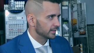 Office workers Bruno Max and Robbie Rojo anal fucking rough