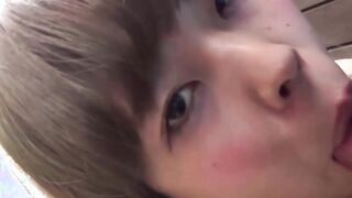 Naughty Japanese babe sucking in hidden passageway