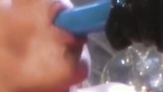 A blonde lesbian with curves stretches her legs for fingers and a didlo