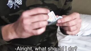 Cute Latino man swallows after a brief banter with another male