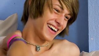 Adorable little twinky buckling down on making his dick cum