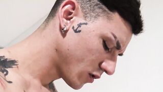 Kinky Latino teen deepthroats hard cocks in spitroast orgy