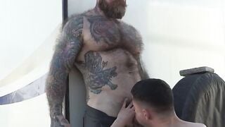 Backyard raw doggy style fucking between stepdad and his son