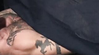 Whiskery gay rimming and without any protection hard banging inked athlete