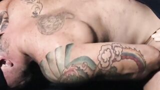 Whiskery gay rimming and without any protection hard banging inked athlete