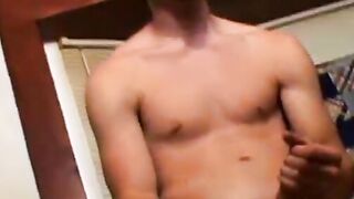 Three straight guys wanking their dicks and getting blowjobs