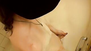 Straight alt dude is stroking his cock while showering